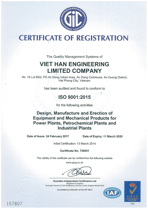 VHE has been certificeted ISO 9001: 2015